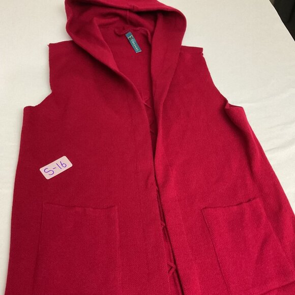 Hooded Sleeveless Red Knit Vest With Lace-Up Back Detail- size L Womens Open Fro - Picture 9 of 9
